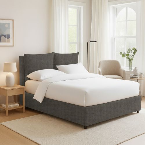 Letto Matrimoniale Grigio Antracite Sfoderabile Contenitore, Dimensione Materasso 160x190 cm Made in Italy - Riesi