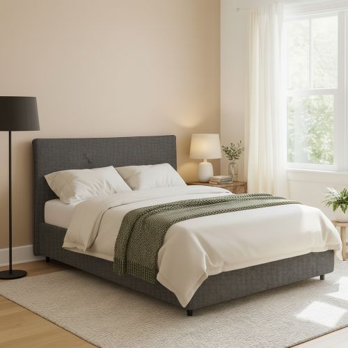 Letto Matrimoniale Grigio Antracite Sfoderabile Contenitore, Dimensione Materasso 160x190 cm Made in Italy - Soliera