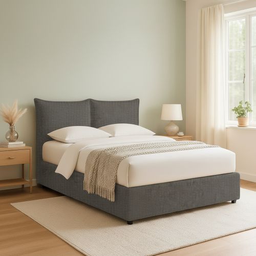 Letto Matrimoniale Grigio Antracite Sfoderabile Contenitore, Dimensione Materasso 160x200 cm Made in Italy - Orino