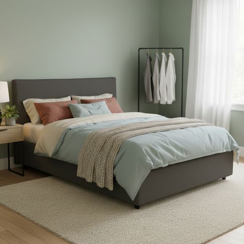 Letto Matrimoniale Grigio Antracite Sfoderabile Contenitore, Dimensione Materasso 160x200 cm Made in Italy - Peia