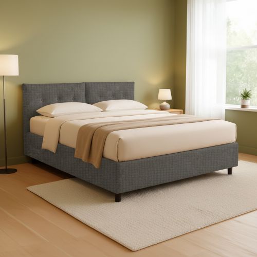 Letto Matrimoniale Grigio Antracite Sfoderabile Contenitore, Dimensione Materasso 160x200 cm Made in Italy - Rozzone