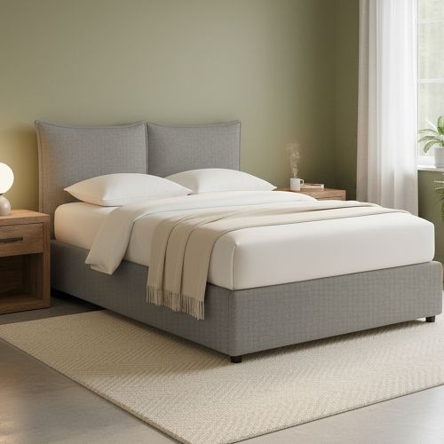 Letto Matrimoniale Grigio Cenere Sfoderabile Contenitore, Dimensione Materasso 160x190 cm - Calcio