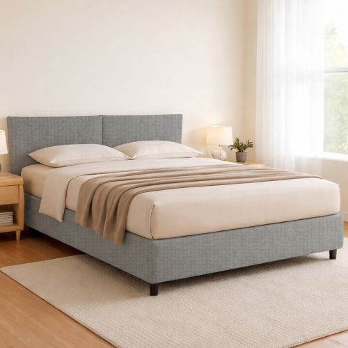 Letto Matrimoniale Grigio Cenere Sfoderabile Contenitore, Dimensione Materasso 160x190 cm - Levice