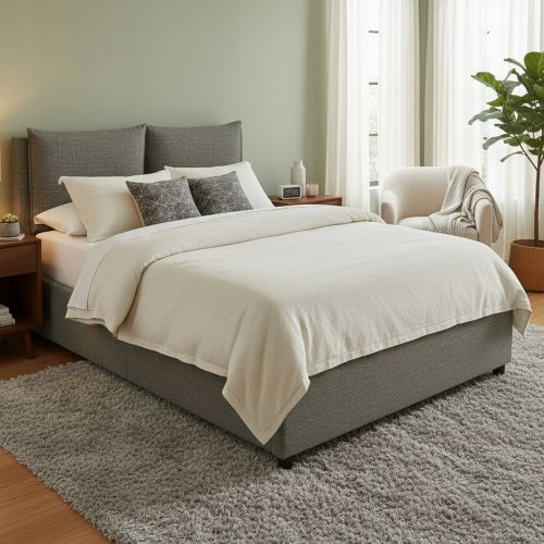 Letto Matrimoniale Grigio Cenere Sfoderabile Contenitore, Dimensione Materasso 160x190 cm - Riesi