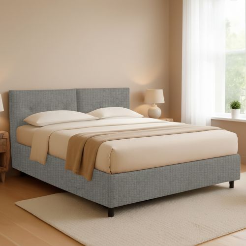 Letto Matrimoniale Grigio Cenere Sfoderabile Contenitore, Dimensione Materasso 160x200 cm - Rozzone