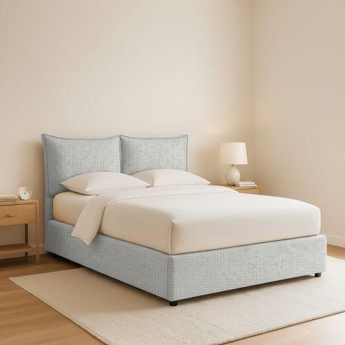 Letto Matrimoniale Grigio Chiaro Sfoderabile Contenitore, Dimensione Materasso 160x190 cm - Calcio