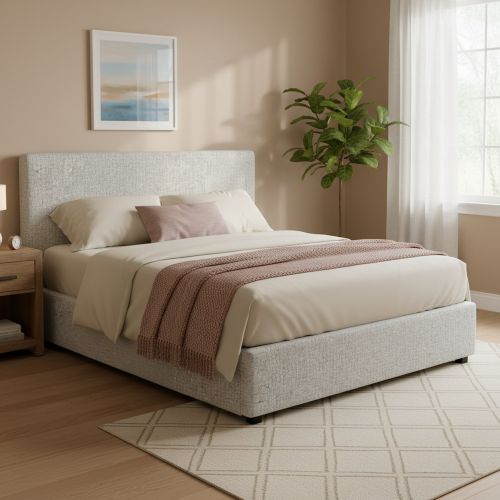 Letto Matrimoniale Grigio Chiaro Sfoderabile Contenitore, Dimensione Materasso 160x190 cm - Lioni
