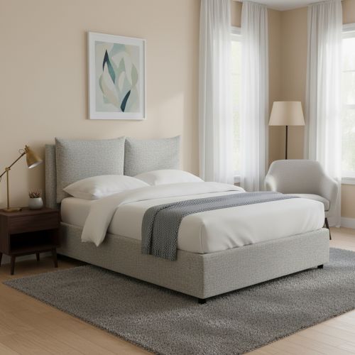 Letto Matrimoniale Grigio Chiaro Sfoderabile Contenitore, Dimensione Materasso 160x190 cm - Riesi