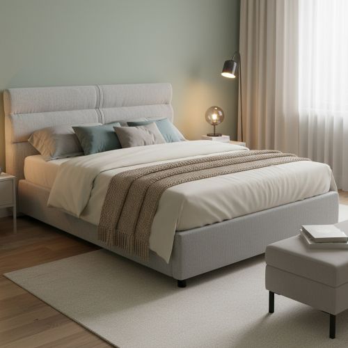 Letto Matrimoniale Grigio Materasso Incluso Sfoderabile, Contenitore Made in Italy - Briatico