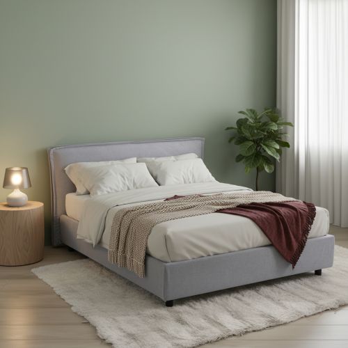 Letto Matrimoniale Grigio Materasso Incluso Sfoderabile, Contenitore Made in Italy - Brunate