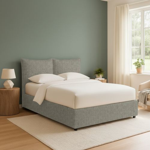 Letto Matrimoniale Grigio Sabbia Sfoderabile Contenitore, Dimensione Materasso 160x190 cm Made in Italy - Calcio