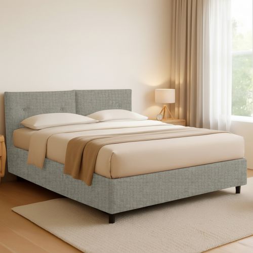 Letto Matrimoniale Grigio Sabbia Sfoderabile Contenitore, Dimensione Materasso 160x190 cm Made in Italy - Levice