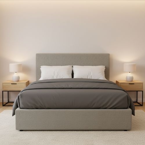 Letto Matrimoniale Grigio Sabbia Sfoderabile Contenitore, Dimensione Materasso 160x190 cm Made in Italy - Lioni