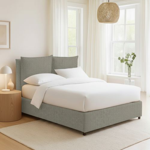 Letto Matrimoniale Grigio Sabbia Sfoderabile Contenitore, Dimensione Materasso 160x190 cm Made in Italy - Riesi