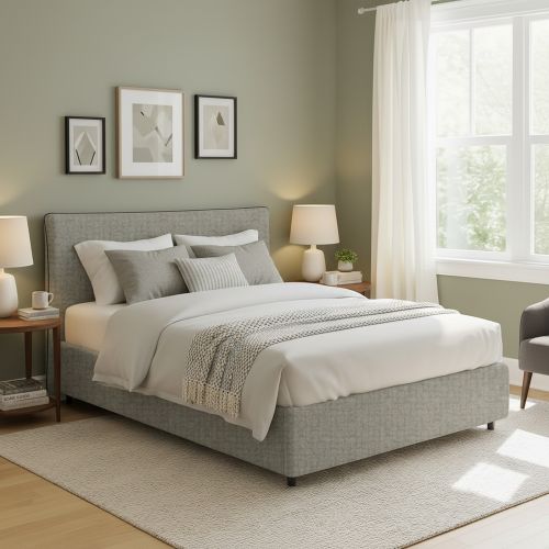 Letto Matrimoniale Grigio Sabbia Sfoderabile Contenitore, Dimensione Materasso 160x190 cm Made in Italy - Soliera