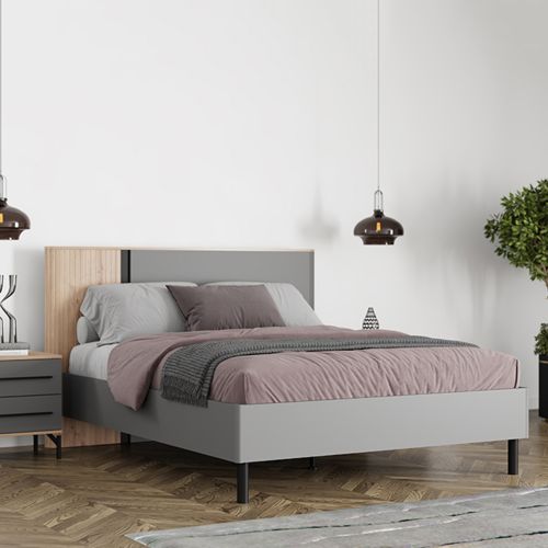 Letto Matrimoniale Grigio Scuro Marrone Rovere Dimensione Materasso 180x200 cm Peso Supportato 200 kg, Matrimoniale - Banff