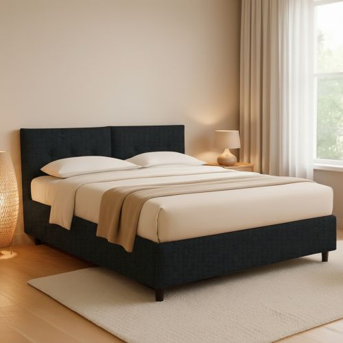 Letto Matrimoniale Grigio Scuro Sfoderabile Contenitore, Dimensione Materasso 160x190 cm - Levice