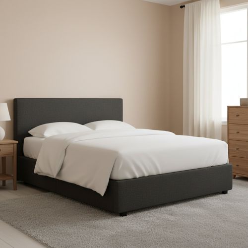 Letto Matrimoniale Grigio Scuro Sfoderabile Contenitore, Dimensione Materasso 160x190 cm - Lioni