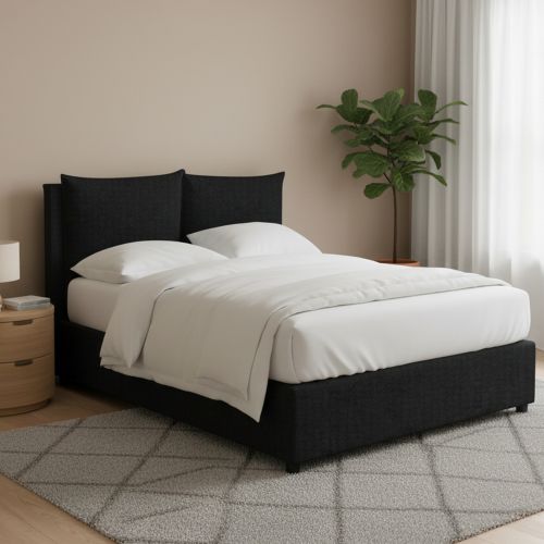 Letto Matrimoniale Grigio Scuro Sfoderabile Contenitore, Dimensione Materasso 160x190 cm - Riesi
