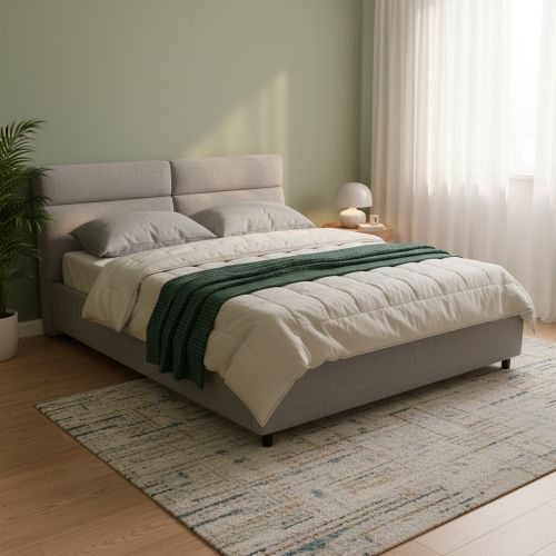 Letto Matrimoniale Grigio Sfoderabile Contenitore, Dimensione Materasso 160x200 cm Made in Italy - Ator