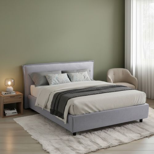 Letto Matrimoniale Grigio Sfoderabile Contenitore, Dimensione Materasso 160x200 cm Made in Italy - Bubbio