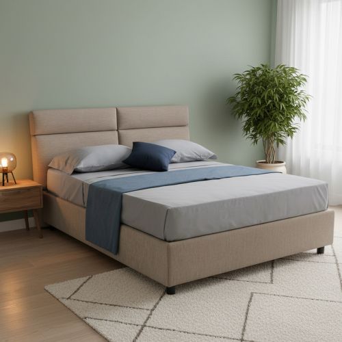 Letto Matrimoniale Grigio Tortora- Sfoderabile Contenitore, Dimensione Materasso 160x190 cm Made in Italy - Alcatron