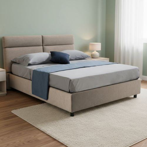 Letto Matrimoniale Grigio Tortora- Sfoderabile Contenitore, Dimensione Materasso 160x200 cm Made in Italy - Ator