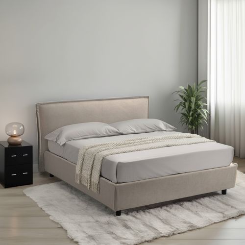 Letto Matrimoniale Grigio Tortora- Sfoderabile Contenitore, Dimensione Materasso 160x200 cm Made in Italy - Bubbio