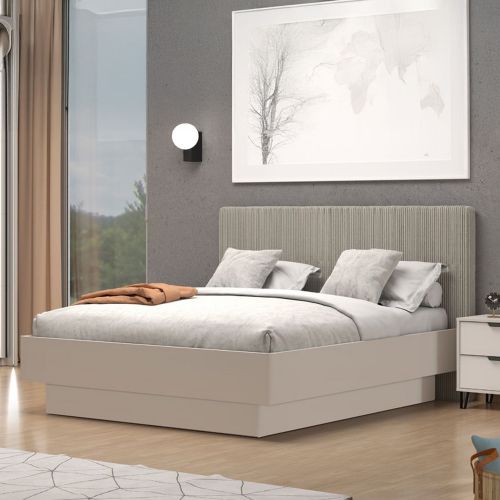 Letto Matrimoniale Grigio Tortora Testiera Imbottita Effetto Velluto Imbottito, Dimensione Materasso 180x200 cm - Ragogna