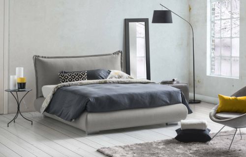 Letto matrimoniale Ilenia, Letto contenitore con rivestimento e testata in tessuto, 100% Made in Italy, Apertura frontale, adatto per materasso 160x190 cm, Grigio