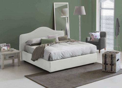 Letto matrimoniale Isotta, Letto contenitore con rivestimento in tessuto, 100% Made in Italy, Apertura frontale, adatto per materasso Cm 160x200, Bianco