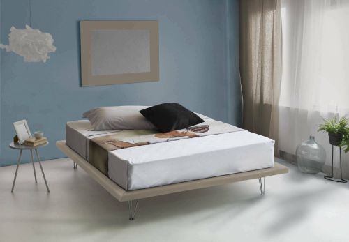 Letto matrimoniale Linda, Letto fisso in tessuto con piedini, 100% Made in Italy, adatto per materasso Cm 160x200, Beige