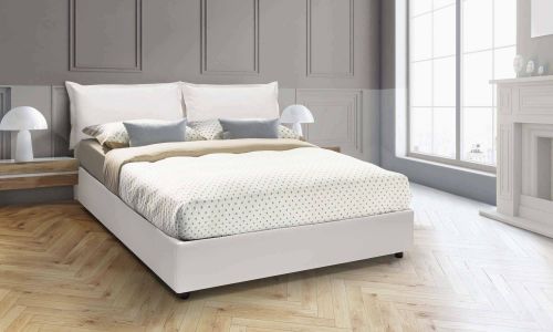Letto matrimoniale Lisa, Letto contenitore con rivestimento in ecopelle, 100% Made in Italy, Apertura frontale, adatto per materasso Cm 160x200, Bianco