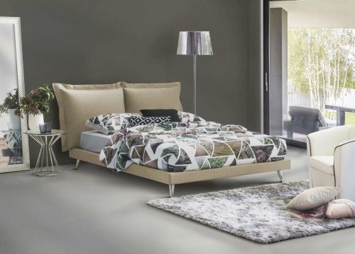 Letto matrimoniale Ludovica, Letto fisso in tessuto con piedini, 100% Made in Italy, adatto per materasso 160x190 cm, Beige
