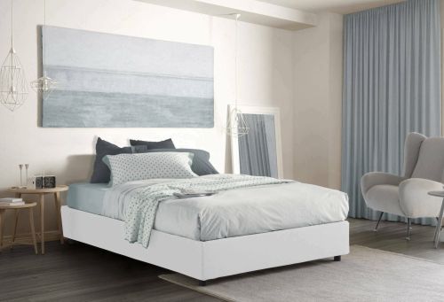 Letto matrimoniale Maria, Letto contenitore con rivestimento in tessuto, 100% Made in Italy, Apertura frontale, adatto per materasso Cm 160x200, Bianco