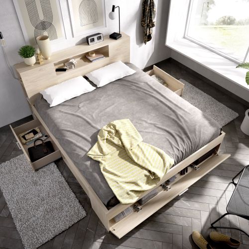 Letto Matrimoniale Marrone Rovere Contenitore Dimensione Materasso 160x200 cm, Peso Supportato 150 kg - Murlo