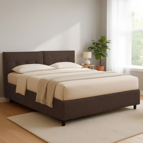Letto Matrimoniale Marrone Sfoderabile Contenitore, Dimensione Materasso 160x200 cm - Rozzone
