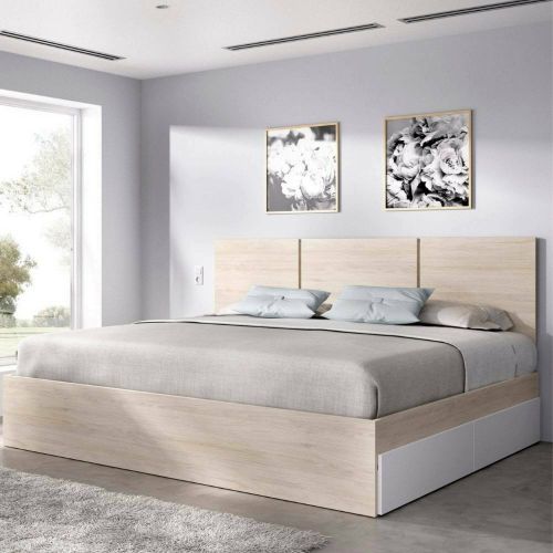Letto matrimoniale moderno bianco e rovere 205x166cm - Shannon