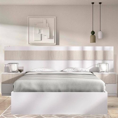 Letto matrimoniale moderno bianco e rovere 205x266cm comodo - Haima