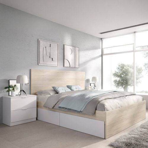 Letto matrimoniale moderno bianco e rovere 205x269cm - Usman