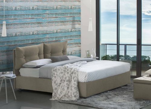 Letto matrimoniale Petra, Letto contenitore con rivestimento in tessuto, 100% Made in Italy, Apertura frontale, con materasso Cm 160x200 incluso, Tortora