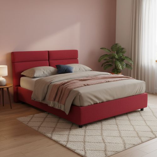 Letto Matrimoniale Rosso Materasso Incluso Sfoderabile, Contenitore Made in Italy - Asica