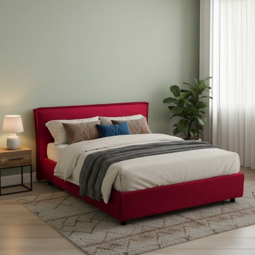 Letto Matrimoniale Rosso Sfoderabile Contenitore, Dimensione Materasso 160x200 cm Made in Italy - Bubbio