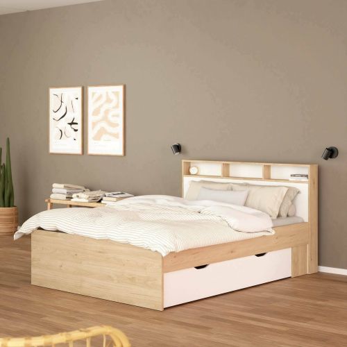 Letto matrimoniale rovere e bianco 169x216cm rivestimento in ecopelle - Enteng