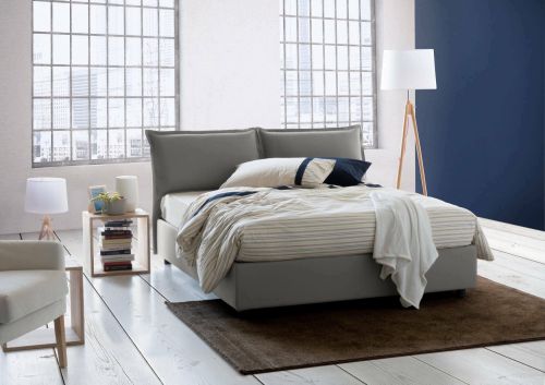 Letto matrimoniale Sabrina, Letto contenitore con rivestimento in tessuto, 100% Made in Italy, Apertura frontale, con materasso Cm 160x200 incluso, Grigio