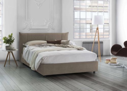 Letto matrimoniale Stella, Letto contenitore con rivestimento in tessuto, 100% Made in Italy, Apertura frontale, adatto per materasso Cm 160x200, Tortora