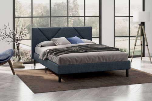 Letto matrimoniale Tirino, Sommier per camera da letto, Giroletto per stanza, Struttura porta materasso, Adatto a materasso Cm 160x200, Blu