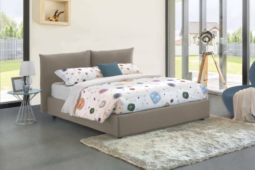Letto matrimoniale Tiziana, Letto contenitore con rivestimento in tessuto, 100% Made in Italy, Apertura frontale, adatto per materasso Cm 160x190, Tortora