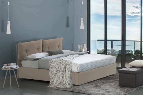 Letto matrimoniale Valeria, Letto contenitore con rivestimento in ecopelle, 100% Made in Italy, Apertura frontale, con materasso Cm 160x190 incluso, Tortora