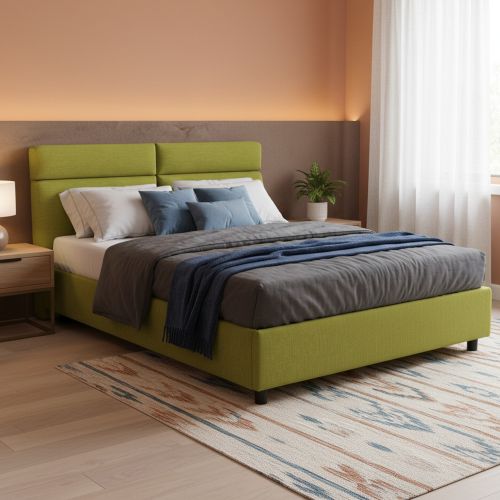 Letto Matrimoniale Verde Materasso Incluso Sfoderabile, Contenitore Made in Italy - Annus